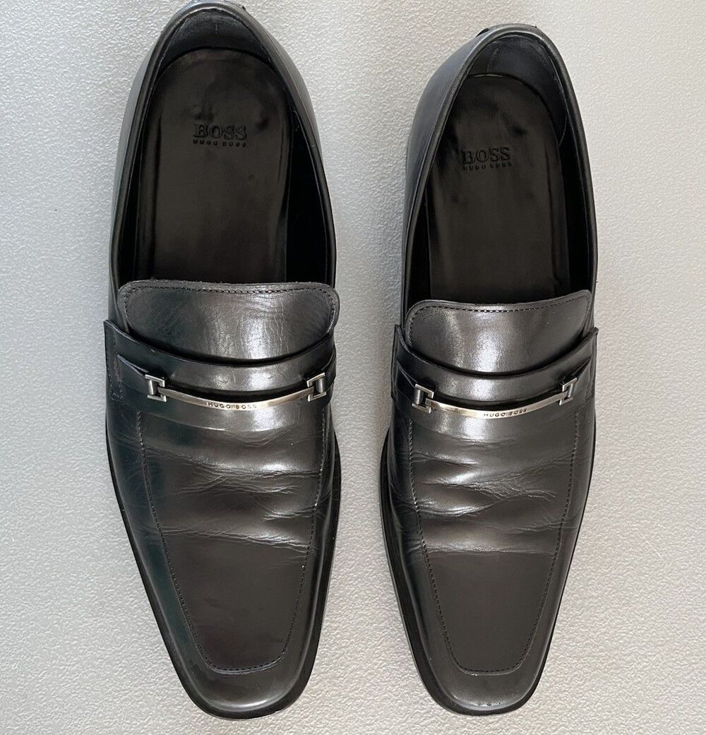 Hugo Boss “Carl” Men’s Black Leather Horsebit Loafers Dress Shoes Size 10 Luxe